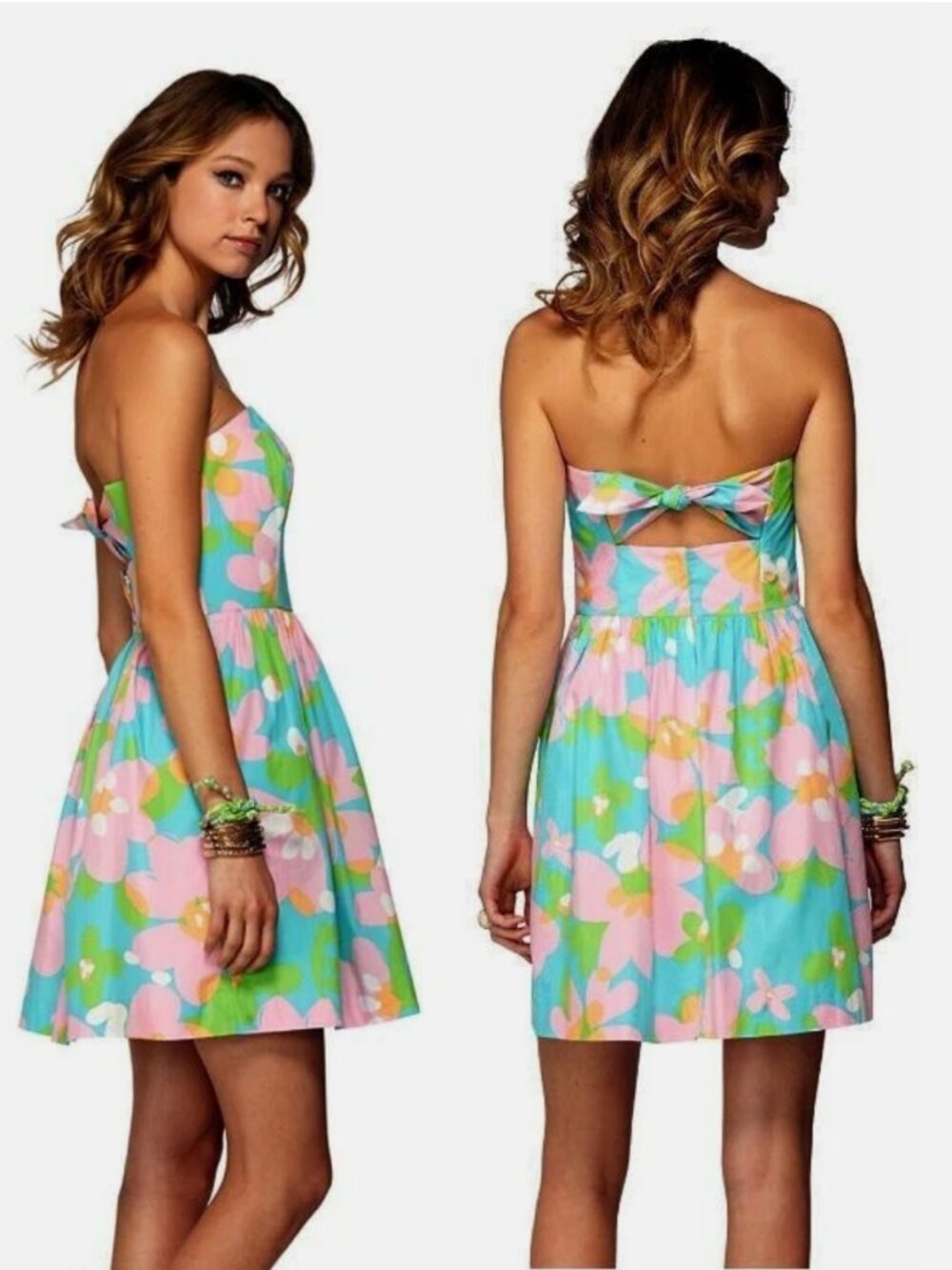 Lilly Pulitzer Richelle Blue mojo Pink Floral Strapless Party Dress